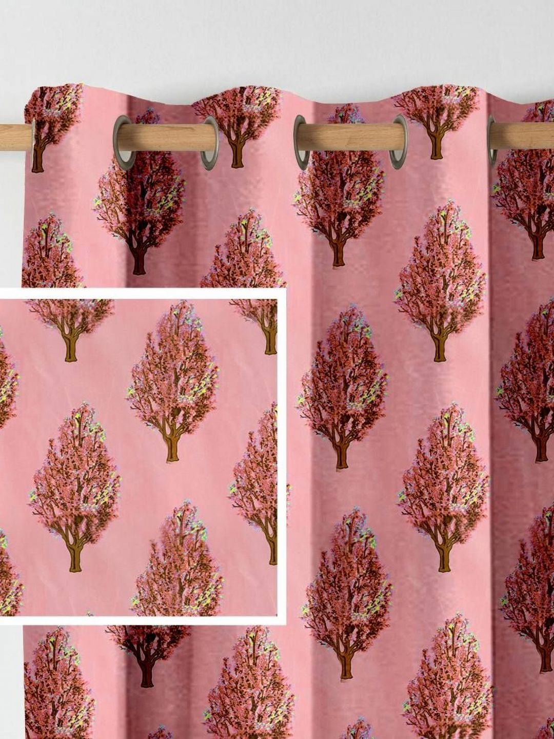 Aura Pink & Brown 2 Pieces Light Blocking Door Curtains-image-28