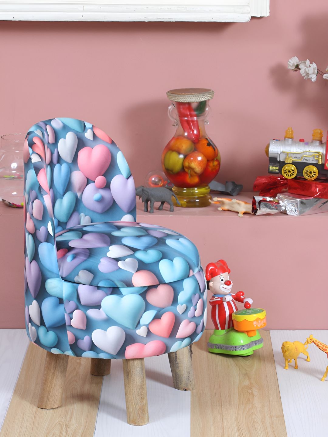 Shadowkart Blue & Pink Printed Round Ottoman Pouffe-image-37