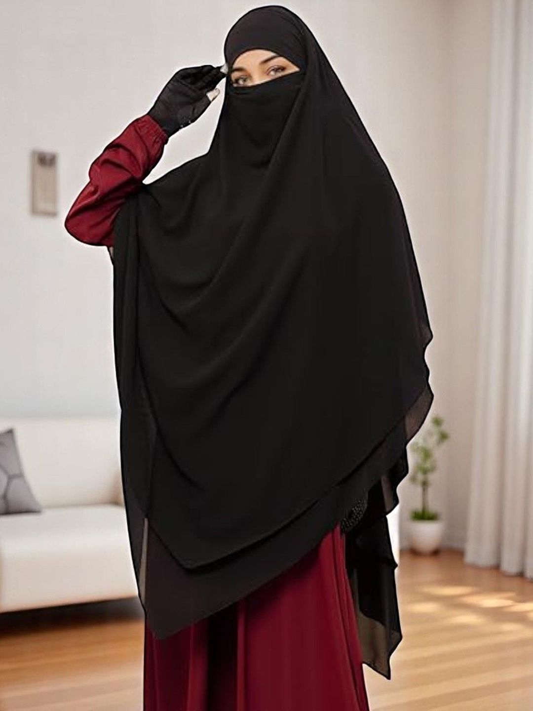 BASHARIYA Three-Layer Triangular Khimar Hijab Burqa With Mouthpiece