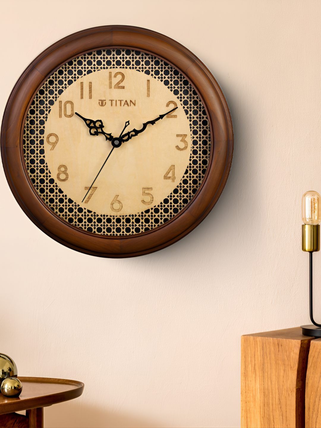 Titan Classic Brown & Beige Wooden Contemporary Round Shaped Wall Clock