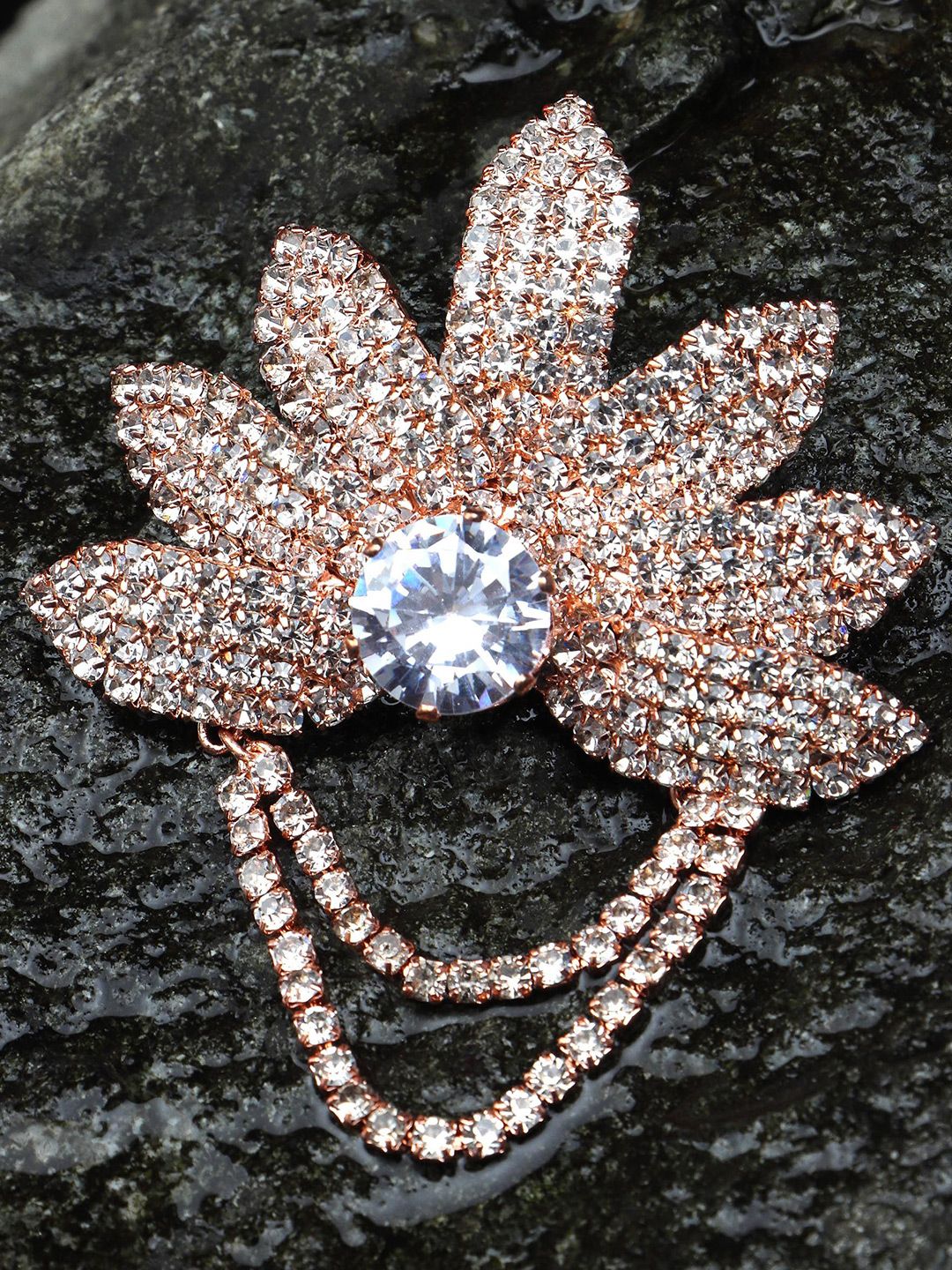 JYONA Sparkling Cubic Zirconia & American Diamond Studded Saree Pin-picture-24