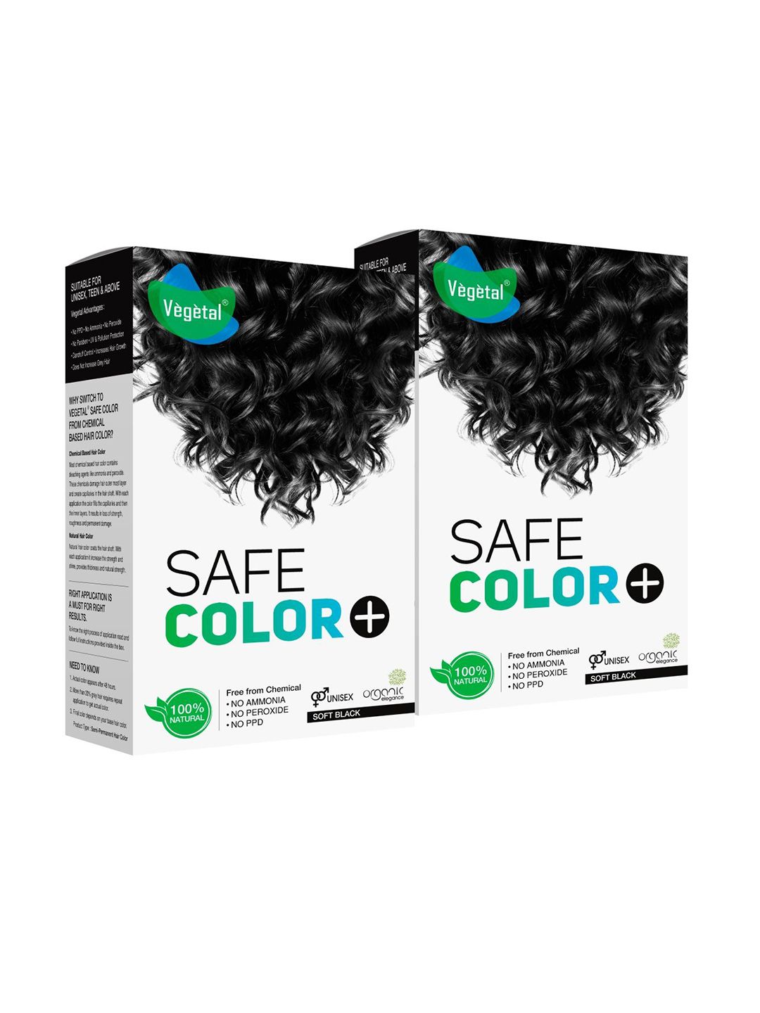Vegetal Set Of 2 Safe Color + Hair Coloring Treatment - 100 g Each -Soft Black-picture-41