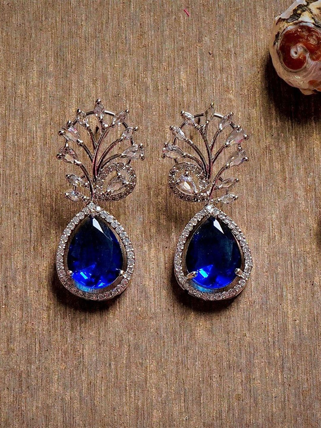 Gemron Jewel Rhodium-Plated Cubic Zirconia Studded Contemporary Drop Earrings-picture-41