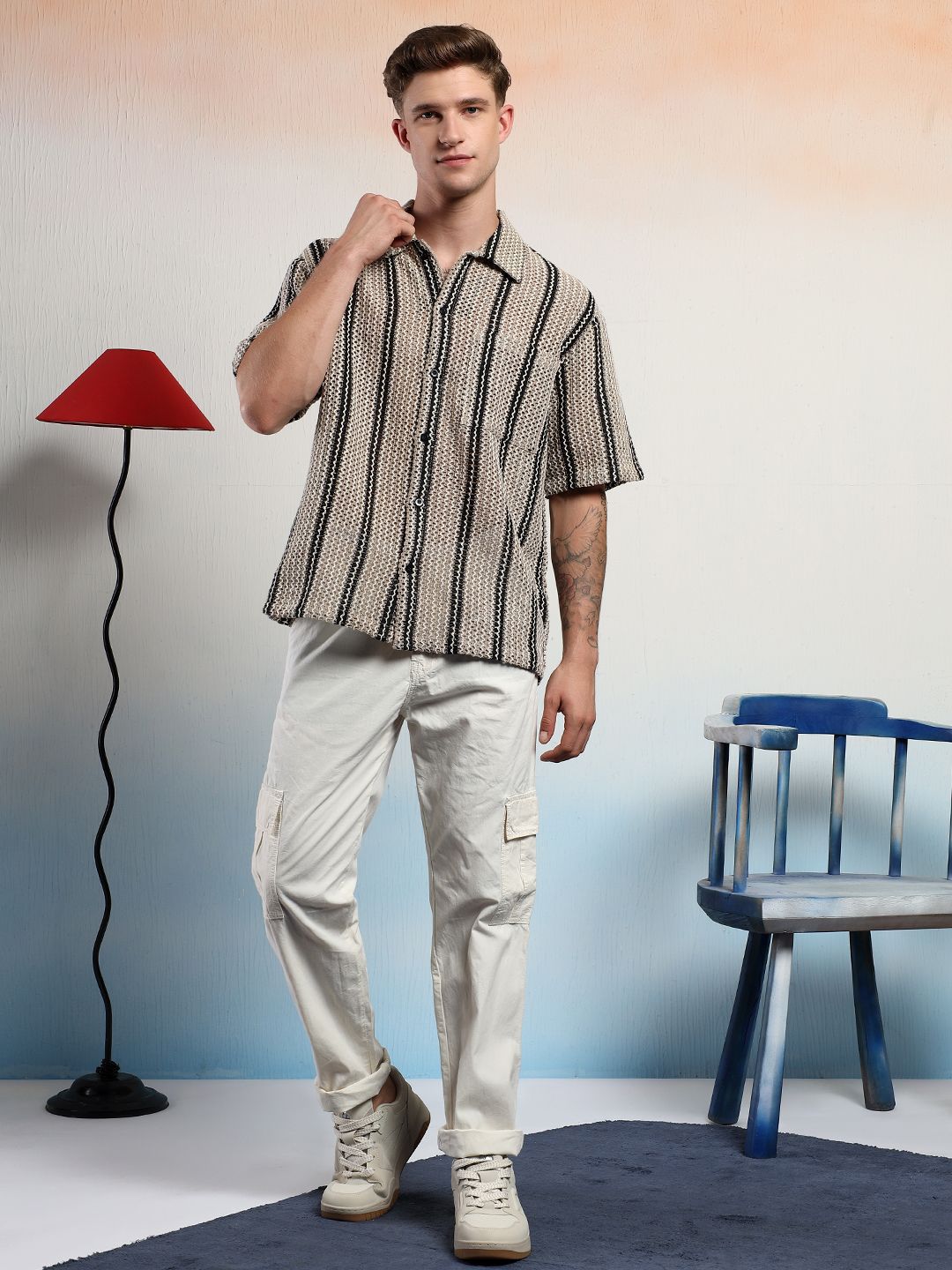 Kotty Men Striped Casual Shirt-image-48