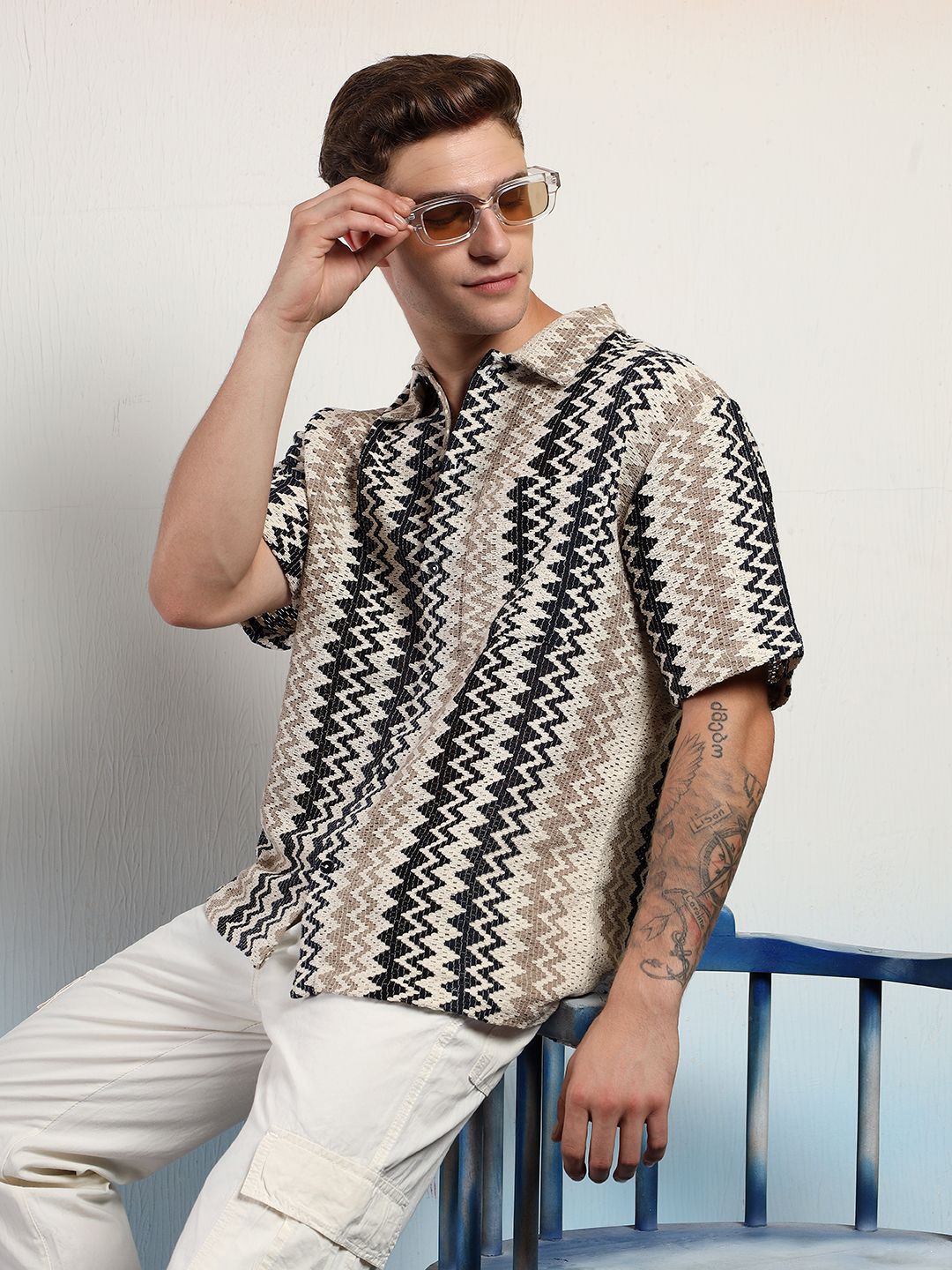 Kotty Men Sheer Striped Casual Shirt-image-47