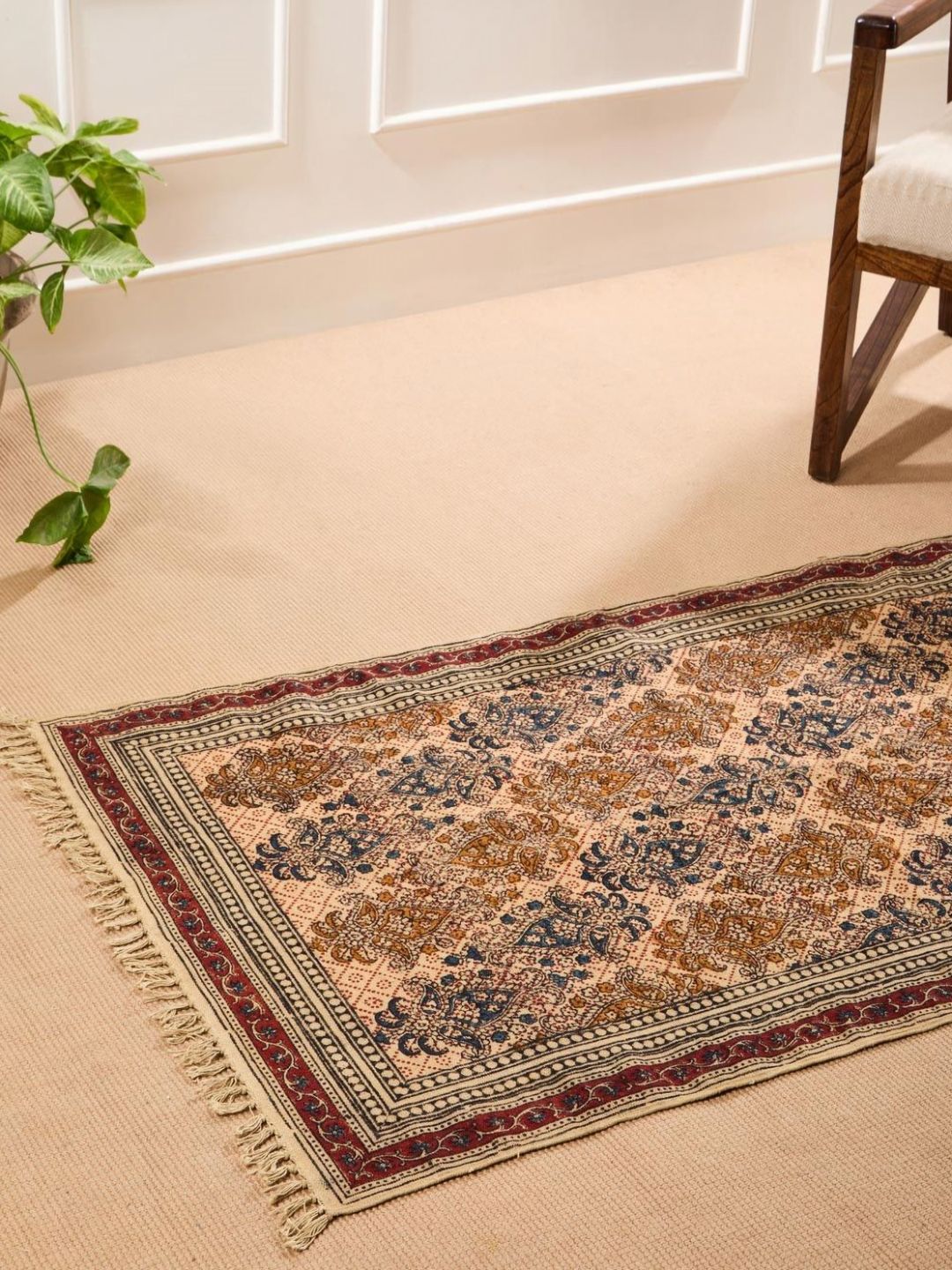 Fabindia Beige & Maroon Kalamkari PrintedDhurries-image-40