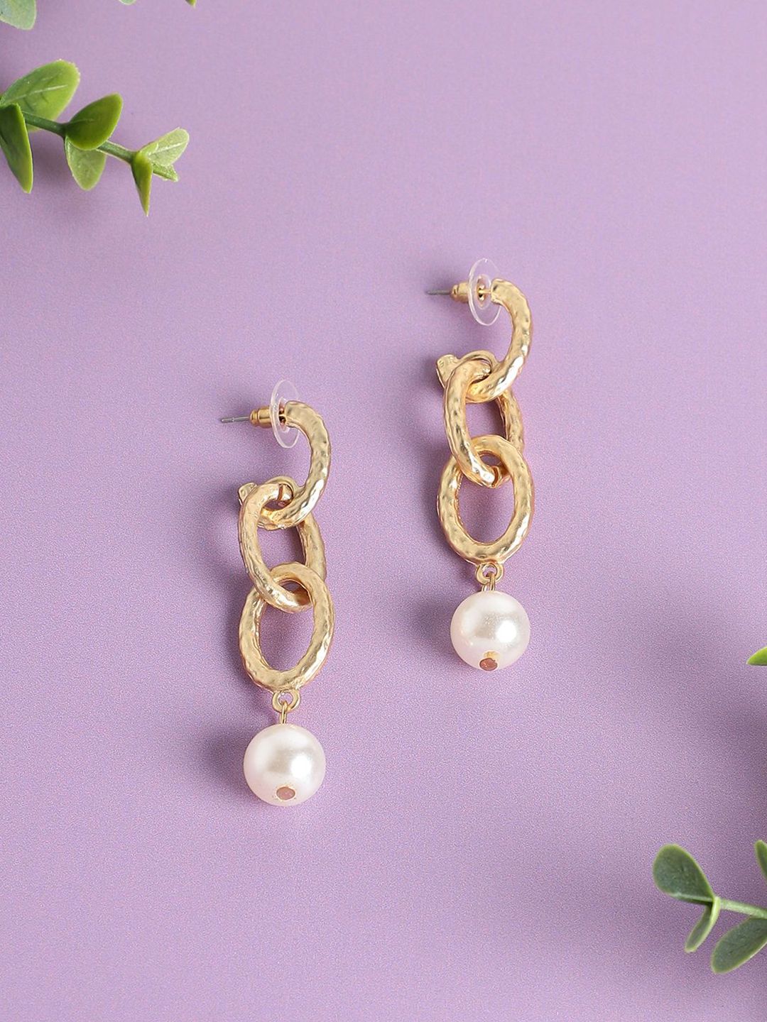 DressBerry Gold-Plated Pearl Beaded Contemporary Drop Earrings-picture-15