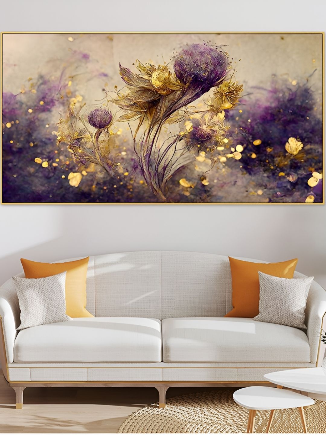 DEKORSTATION Yellow & Purple Floral Printed Canvas Wall Art-picture-23