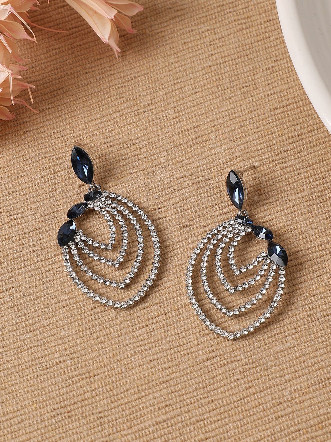 DressBerry Silver-Plated Artificial Stones Studded Contemporary Drop Earrings-picture-21