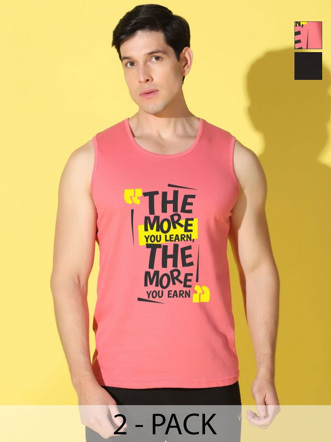WOOSTRO Men Pack of 2 Typography Printed Sleeveless Slim Fit Sports T-shirt-picture-15