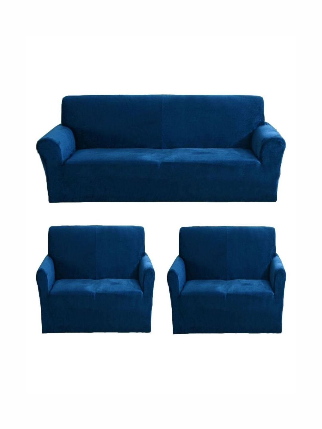 GIFTS ISLAND Blue Solid Polyester 3 Piece Sofa Cover With Arms-picture-54