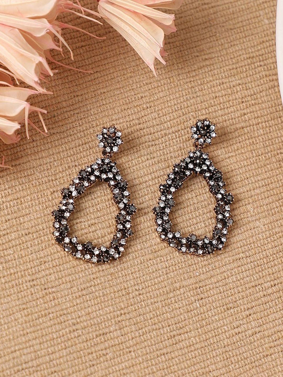 DressBerry Silver-Plated Artificial Stones Studded Teardrop Shaped Drop Earrings-picture-37