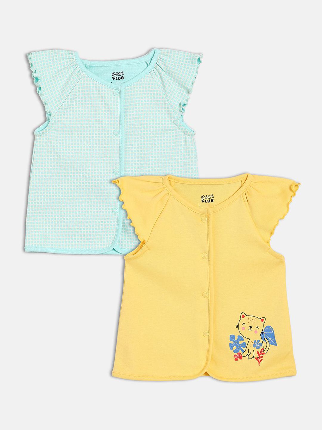 MINI KLUB Infants Girls Pack Of 2 Half Sleeves Checked & Printed Front Open Jhablas-picture-41