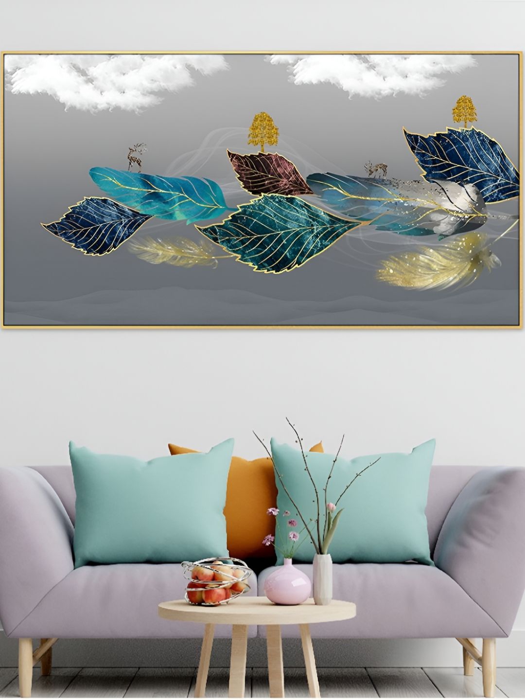 DEKORSTATION Blue & Gold-Toned Floral And Botanical Wooden Wall Art-picture-31