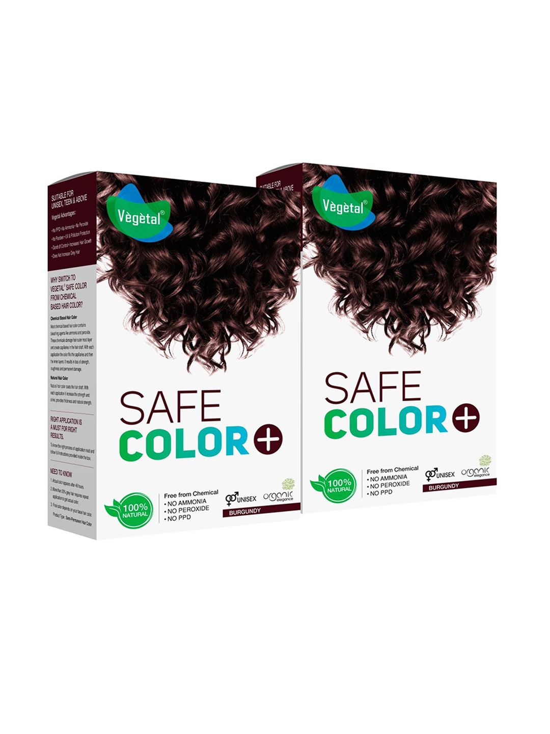 Vegetal Set Of 2 Safe Color + Hair Coloring Treatment - 50 g Each - Burgundy-picture-32