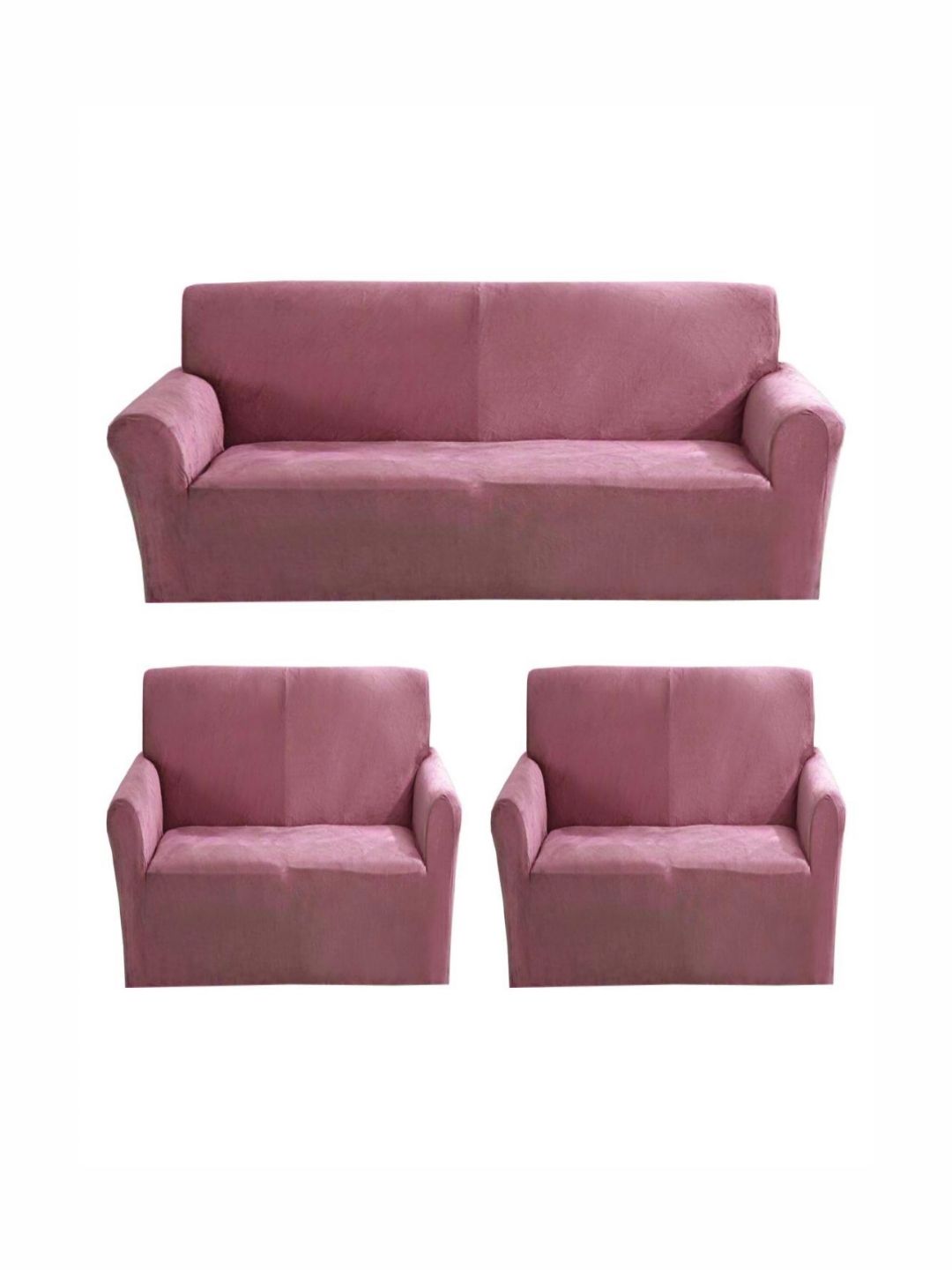 GIFTS ISLAND Pink Solid Polyester 3 Piece Sofa Cover With Arms
