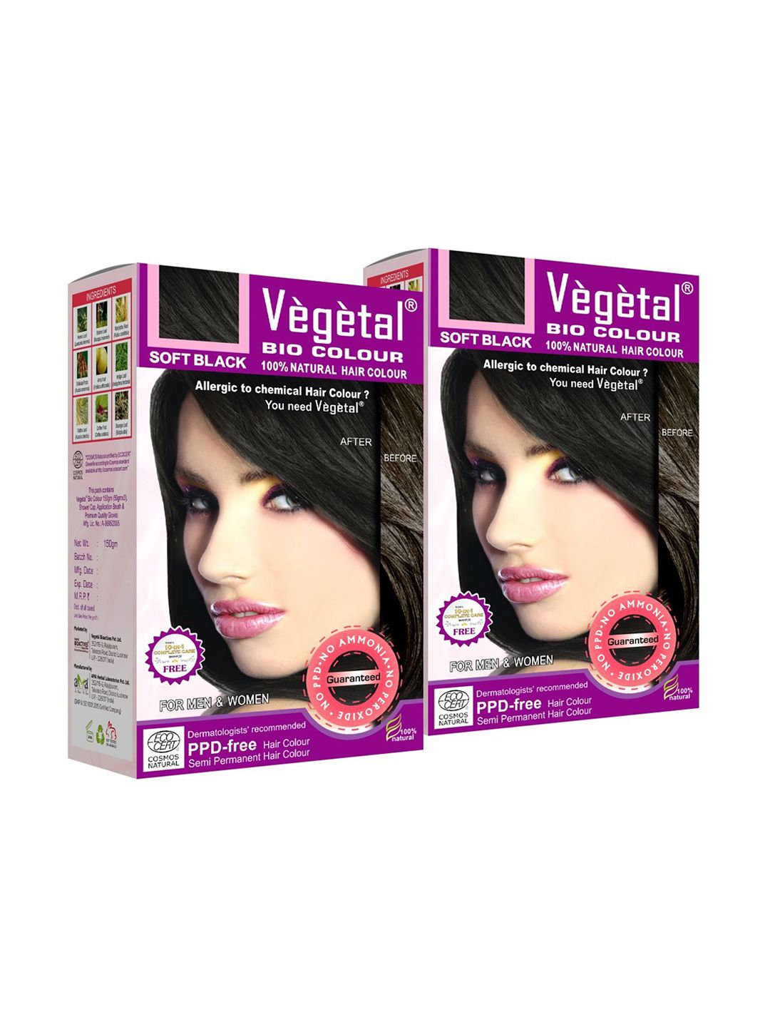 Vegetal Set Of 2 Bio Natural Hair Colour- 150 g Each - Soft Black-image-37