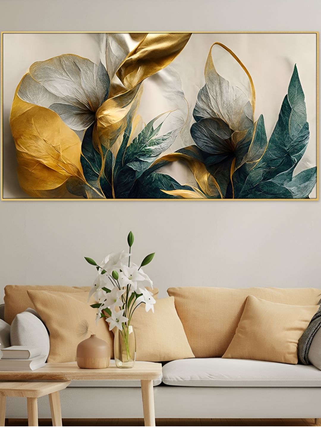DEKORSTATION Yellow & Green Leaves Printed Canvas Wall Art-image-37