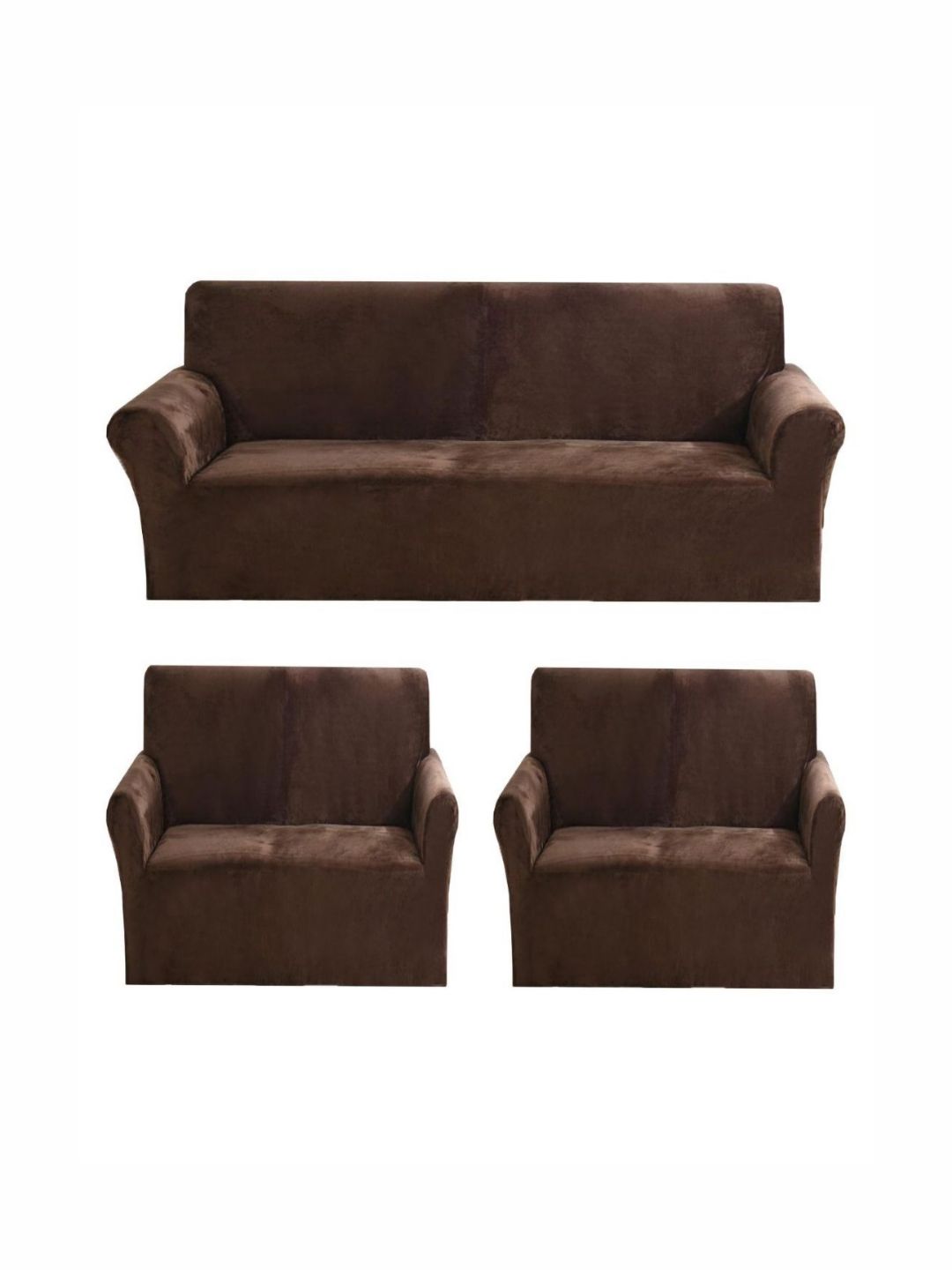 GIFTS ISLAND Brown Solid Polyester 3 Piece Sofa Cover With Arms-picture-26