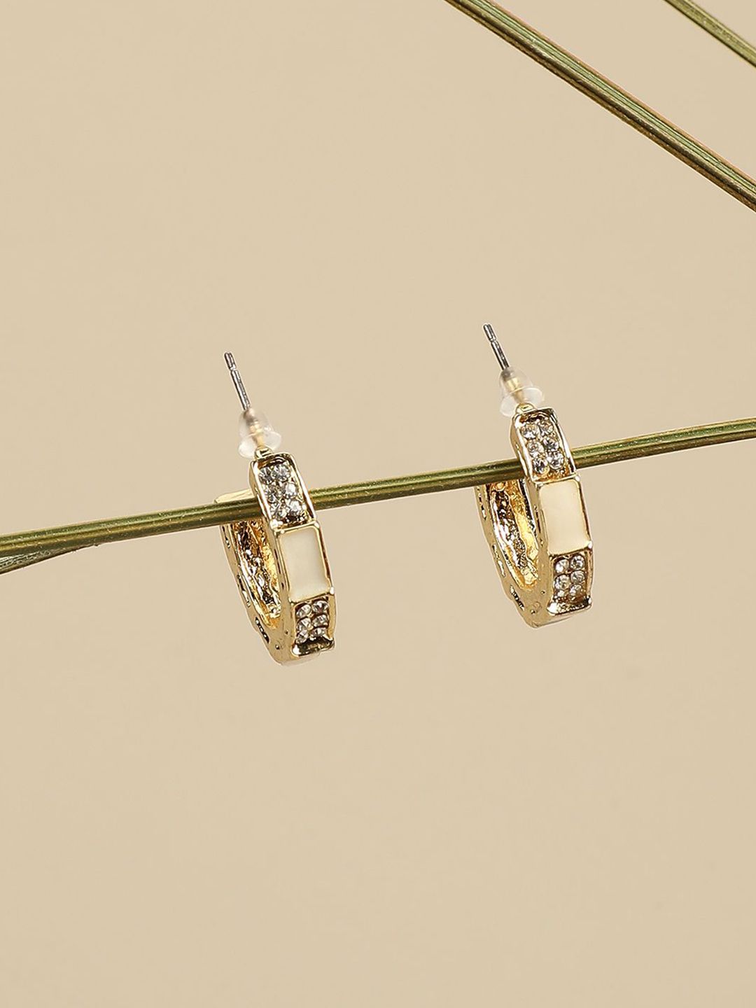 DressBerry Gold-Plated Artificial Stones Studded Contemporary Hoop Earrings-picture-23