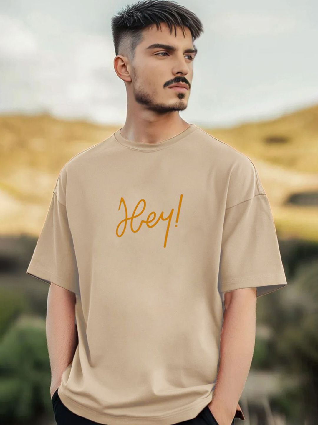 Genzy Typography Printed Round Neck Drop-Shoulder Sleeves Cotton Oversized T-shirt-picture-33