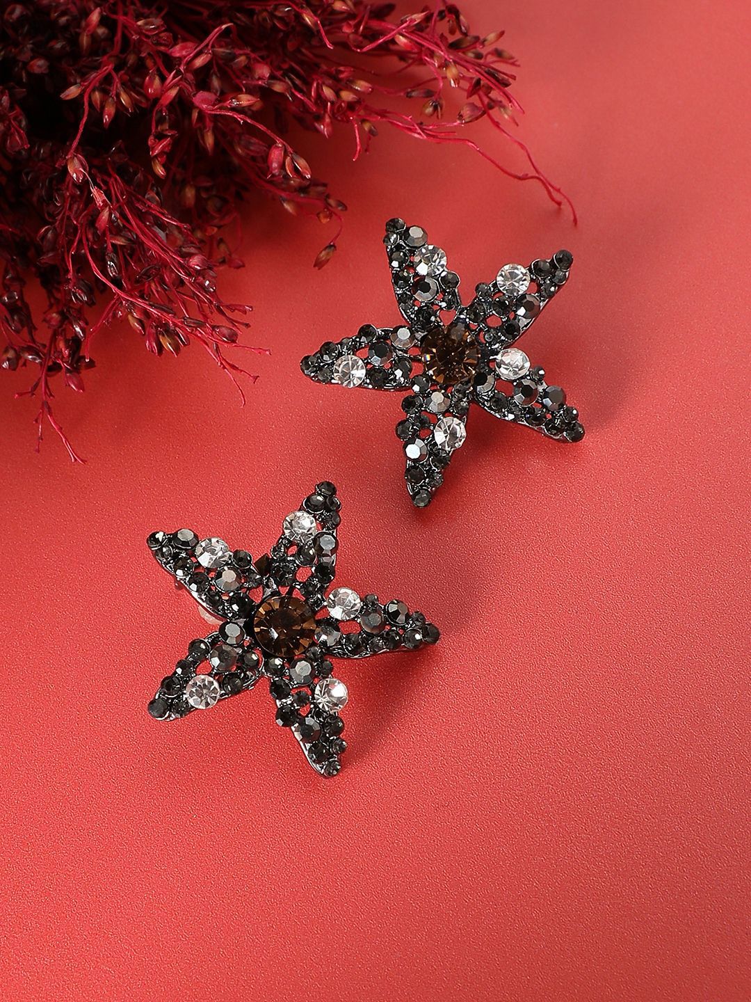 DressBerry Silver-Plated Artificial Stones Studded Animal Shaped Studs-picture-28