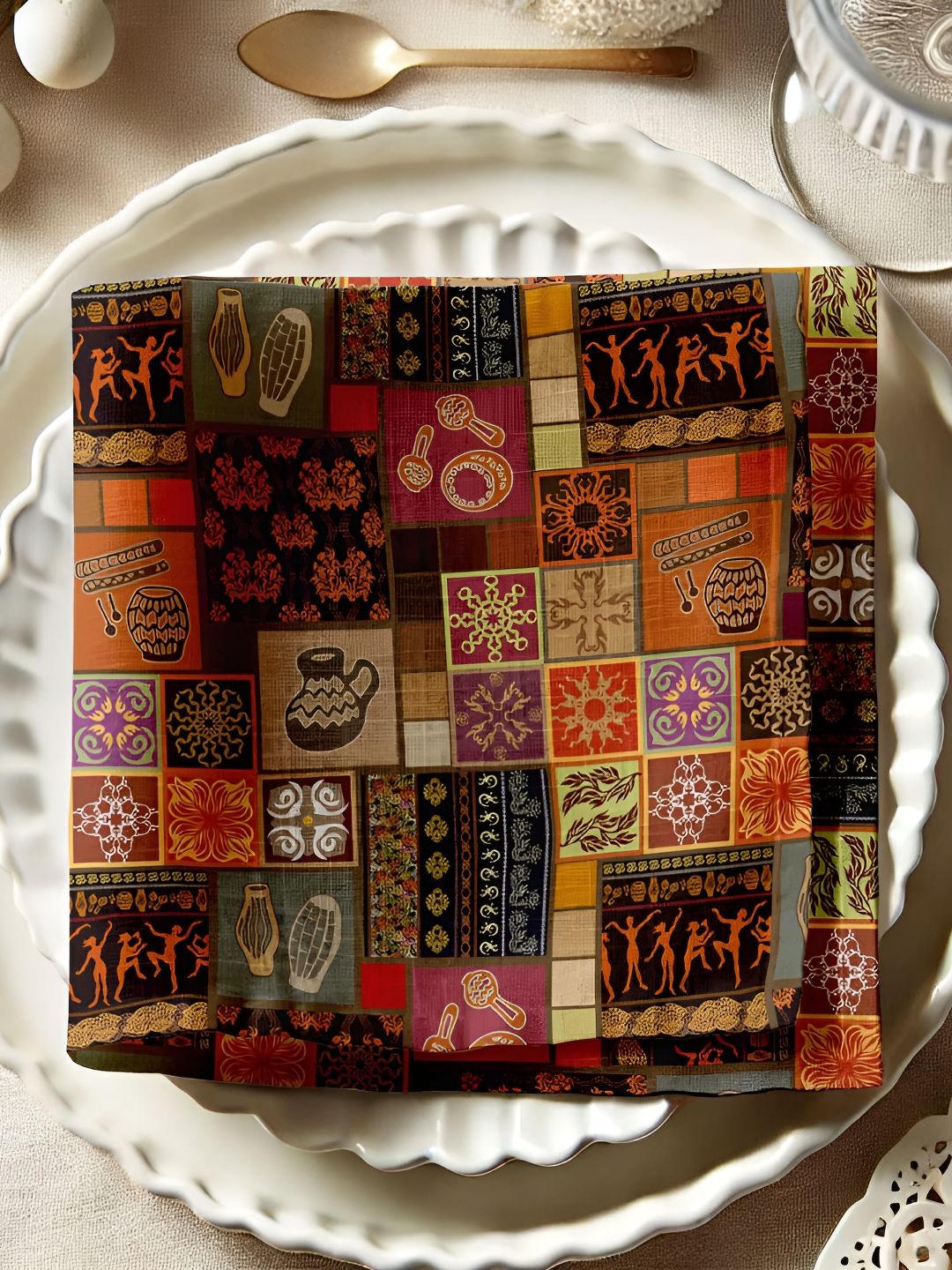 Vargottam 12-Pcs Brown & Black Printed Cotton Table Napkins-picture-42