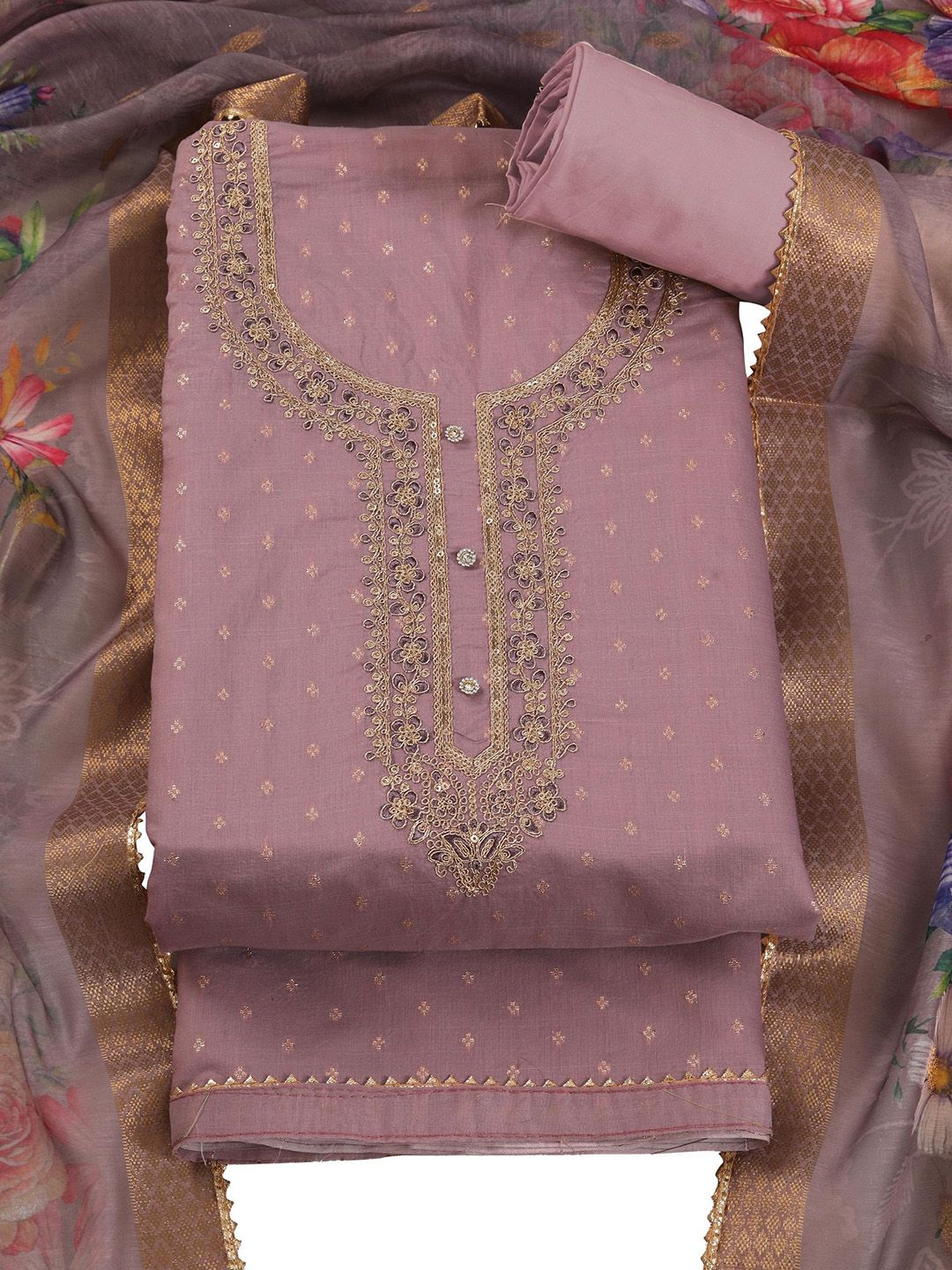 TAVAS Floral Embroidered Zari Work Chanderi Silk Unstitched Dress Material-picture-37