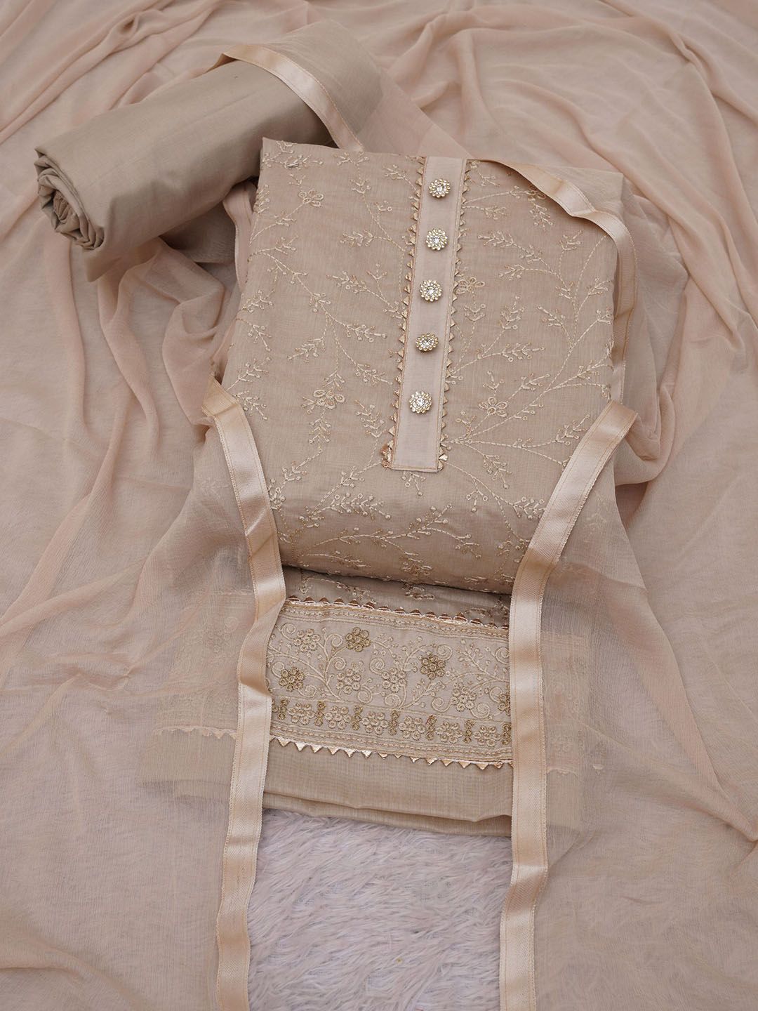 TAVAS Floral Embroidered Sequinned Unstitched Dress Material