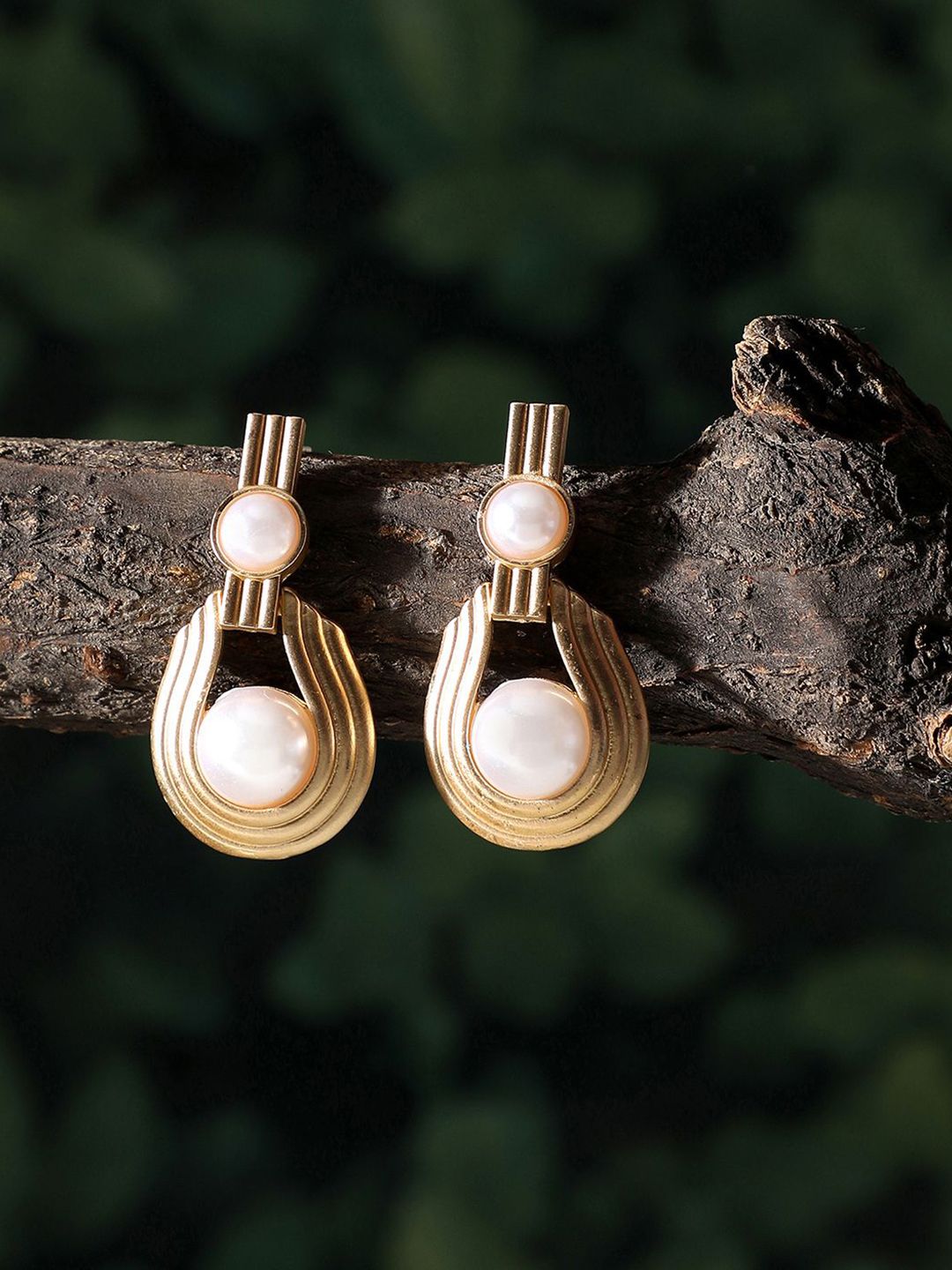 DressBerry Gold-Plated Artificial Stone Studded Contemporary Drop Earrings-picture-36