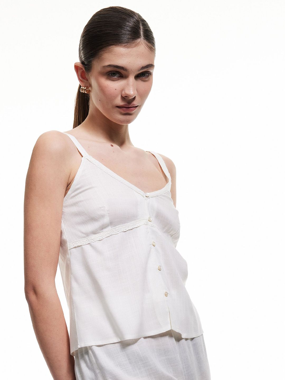 Koton Women Solid Self Design Shoulder Straps Peplum Tops-picture-20