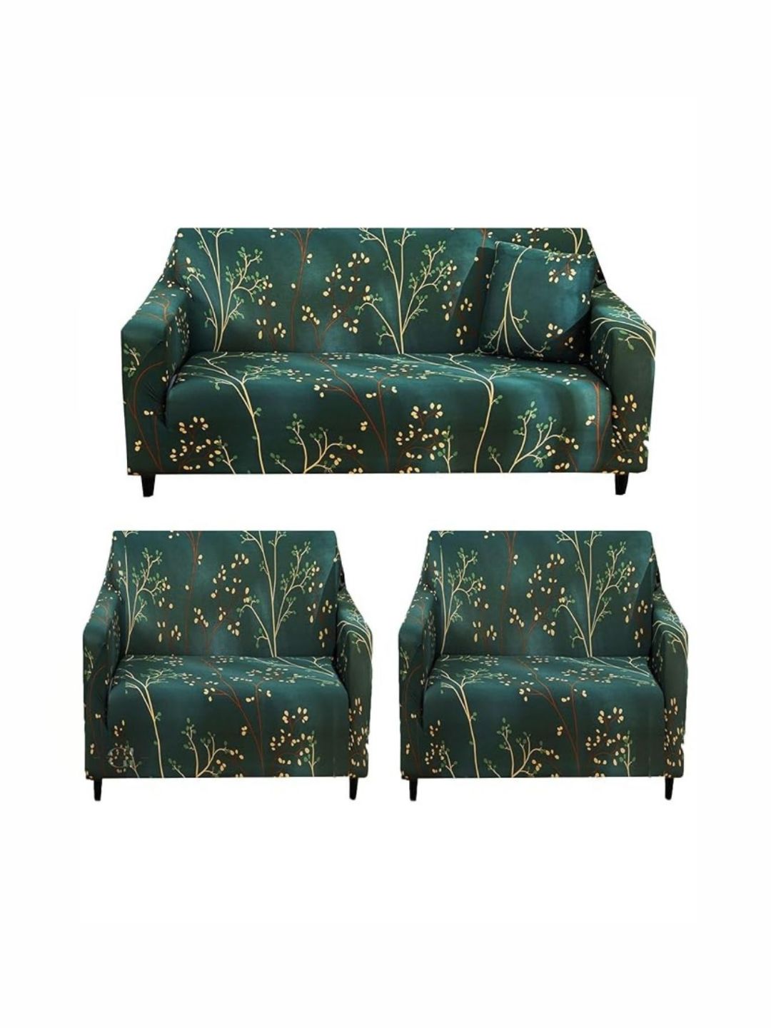 GIFTS ISLAND Green & Beige Printed Polyester 3 Piece Sofa Cover With Arms-picture-13