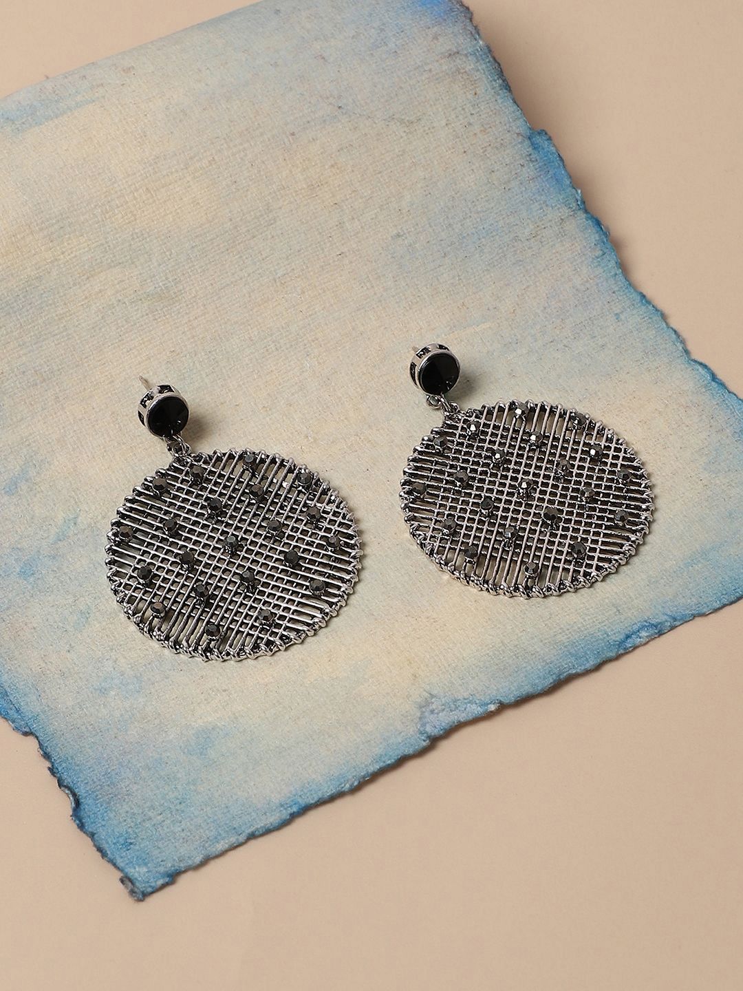 DressBerry Silver-Plated Artificial Stones Studded Contemporary Drop Earrings-picture-23