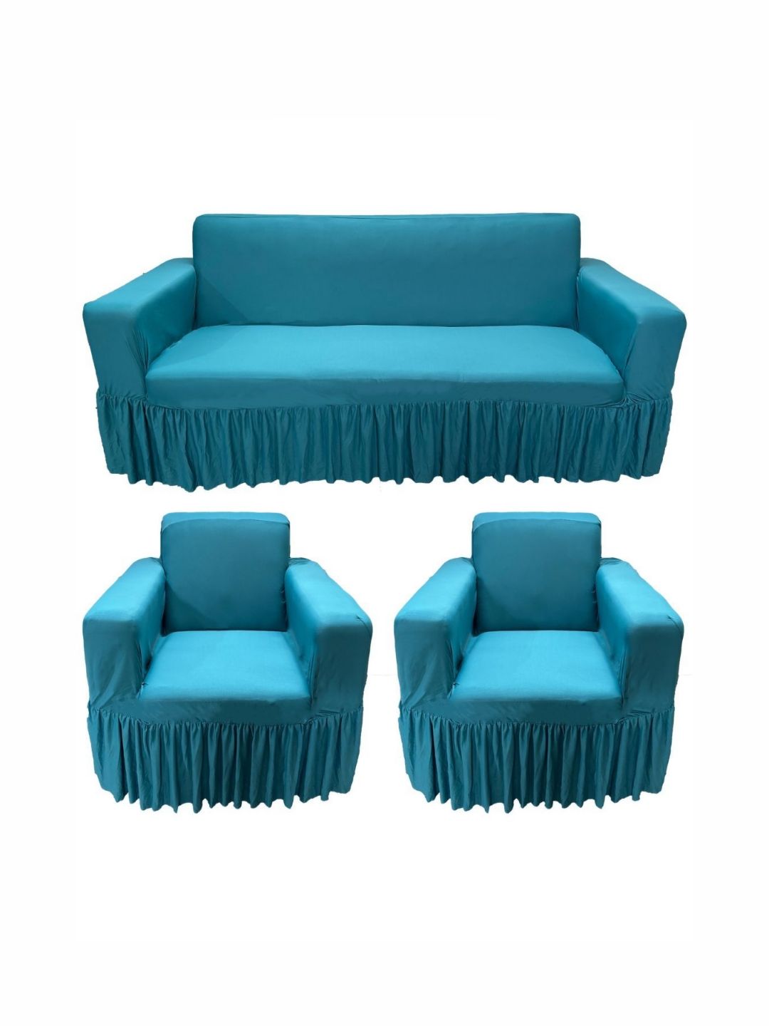 GIFTS ISLAND Teal Solid Polyester 5 Pieces Sofa Cover With Arms-picture-13