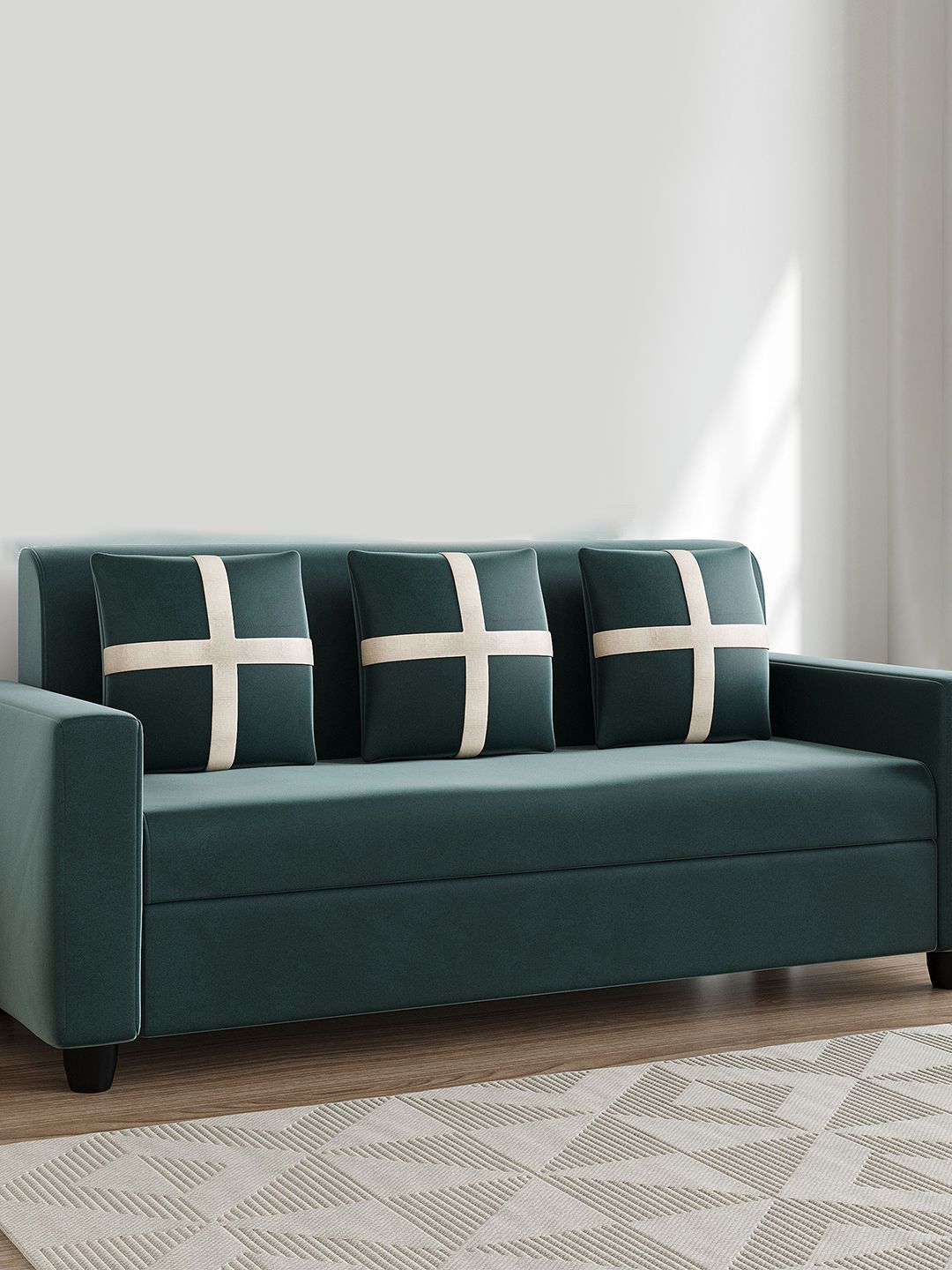 Alliewood Green 3 Seater Wooded Sofa