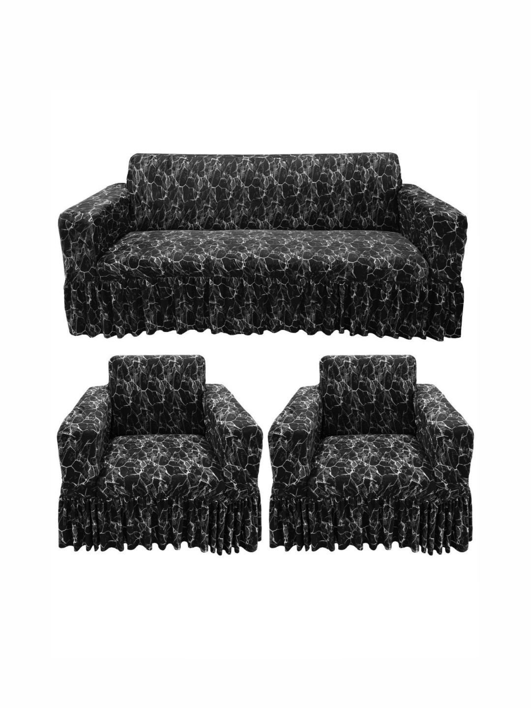 GIFTS ISLAND Black & Grey Printed Polyester 5 Piece Sofa Cover With Arms-picture-22