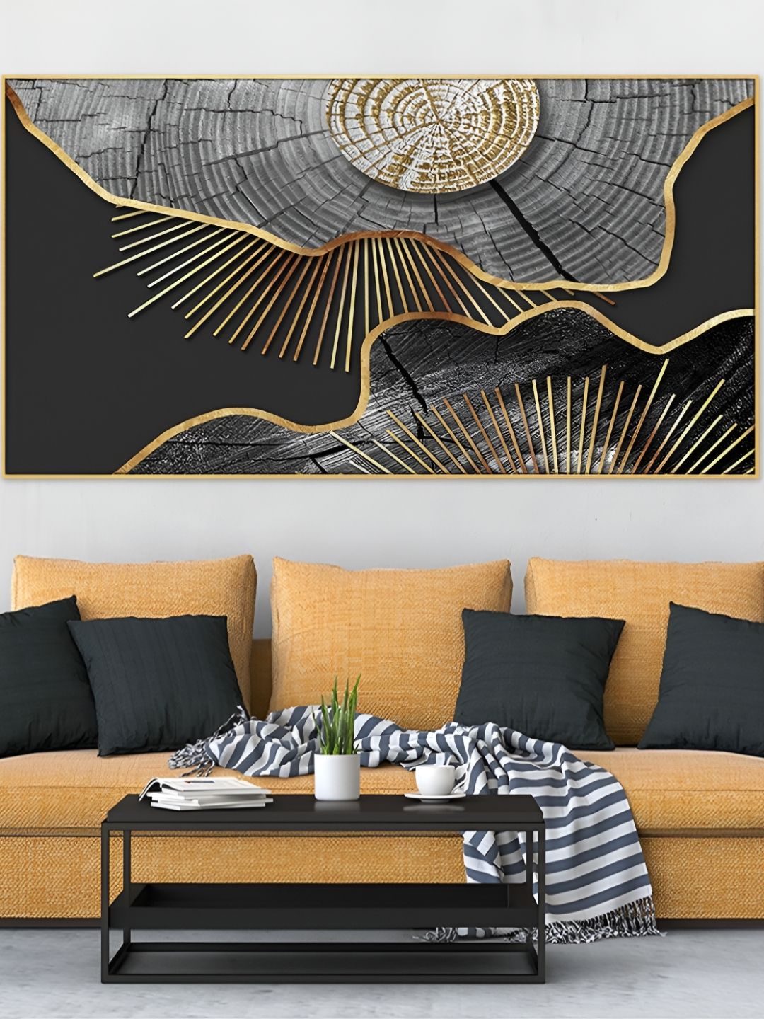 DEKORSTATION Beige & Black Abstract Printed Canvas Wall Art-picture-38