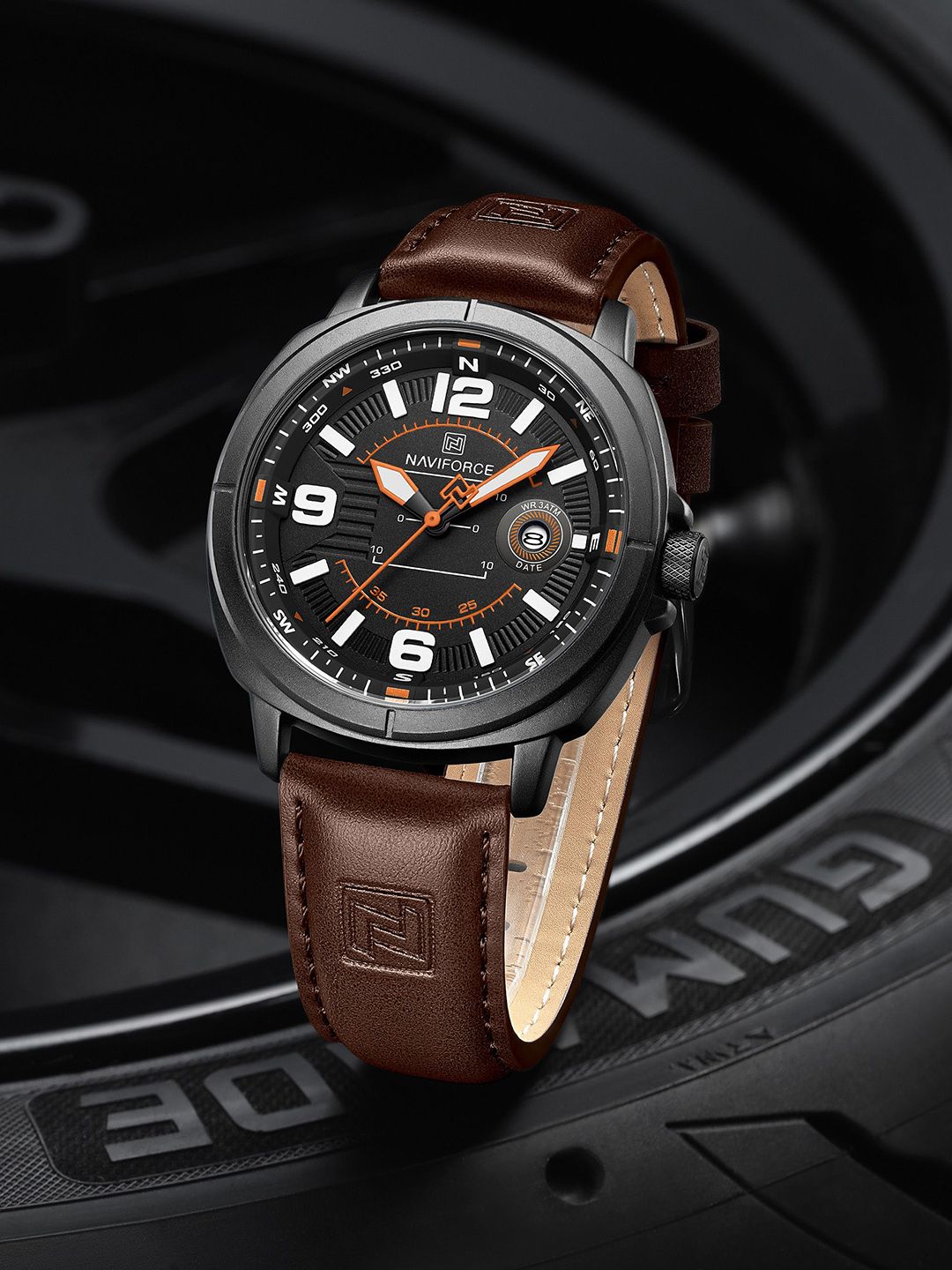 Naviforce Men Embellished Dial & Leather Straps Analogue Watch NF8078_B O BN