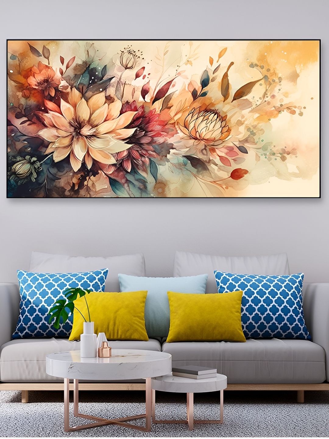 DEKORSTATION Beige & Pink Floral Printed Canvas Wall Art-picture-10