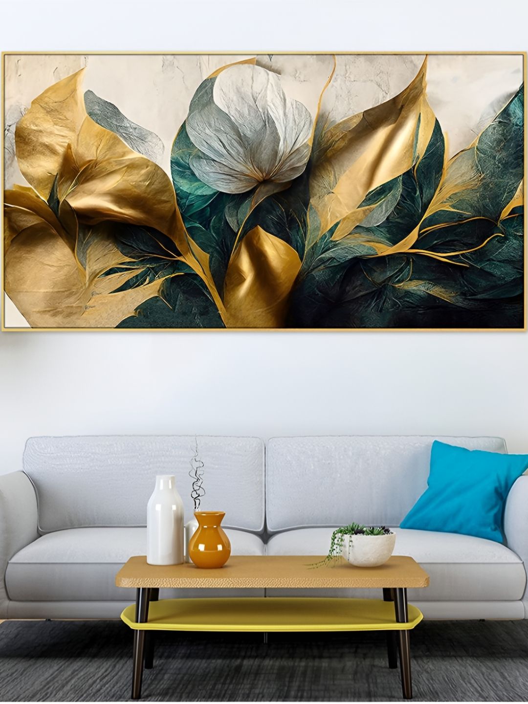 DEKORSTATION Beige & Green Floral Floral And Botanical Canvas Wall Art-picture-20