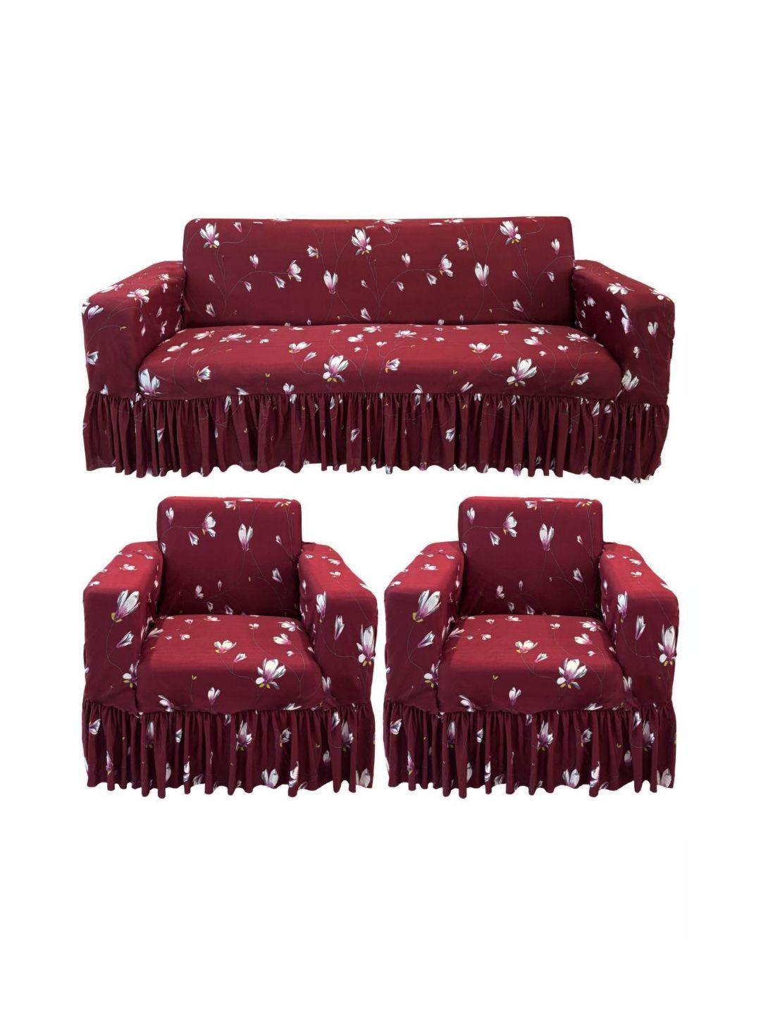 GIFTS ISLAND Maroon & Lavender Printed Polyester 3 Piece Sofa Cover With Arms-image-41