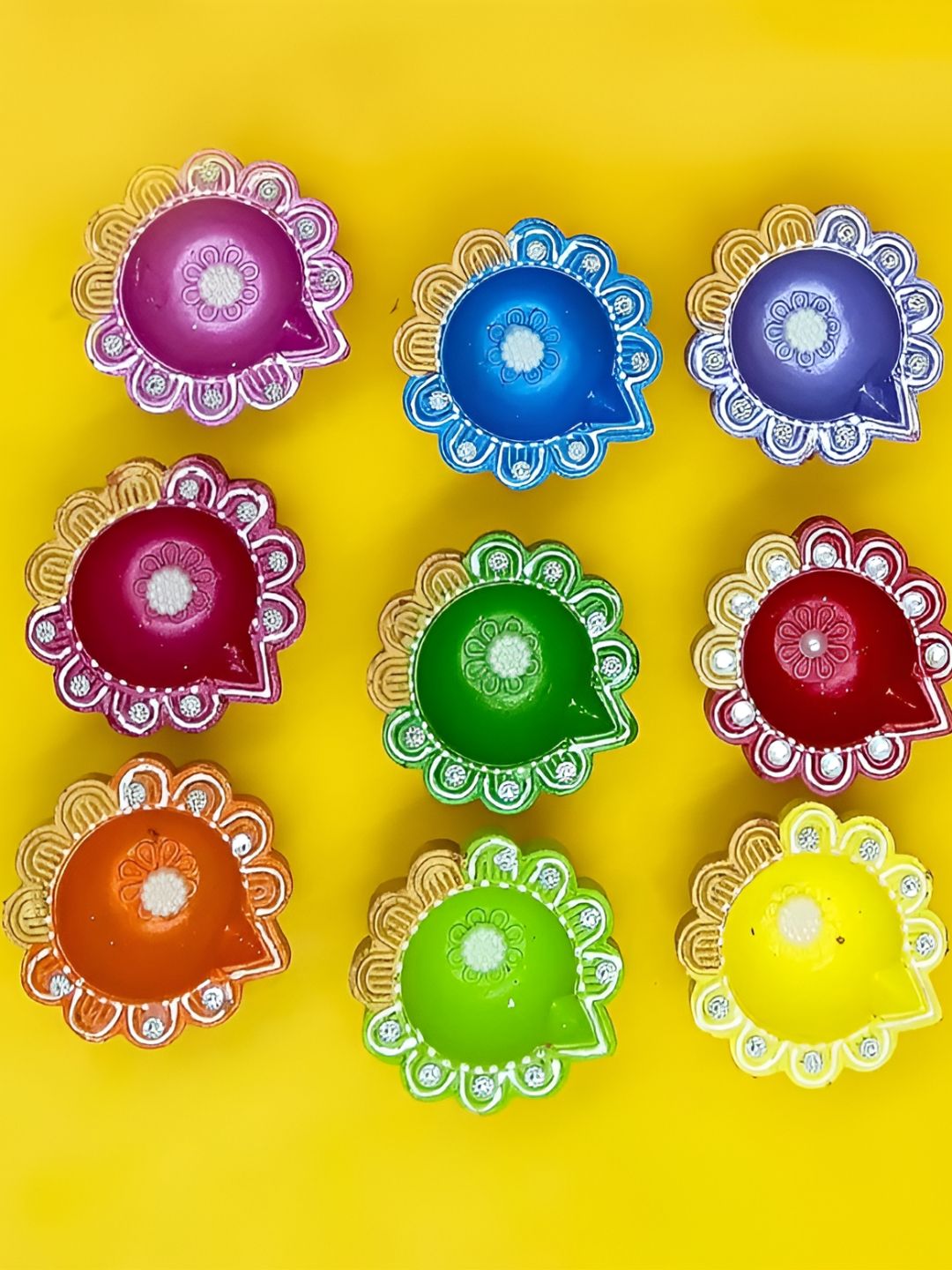 Aura 12-Pcs Blue & Green Embellished Diya-picture-29