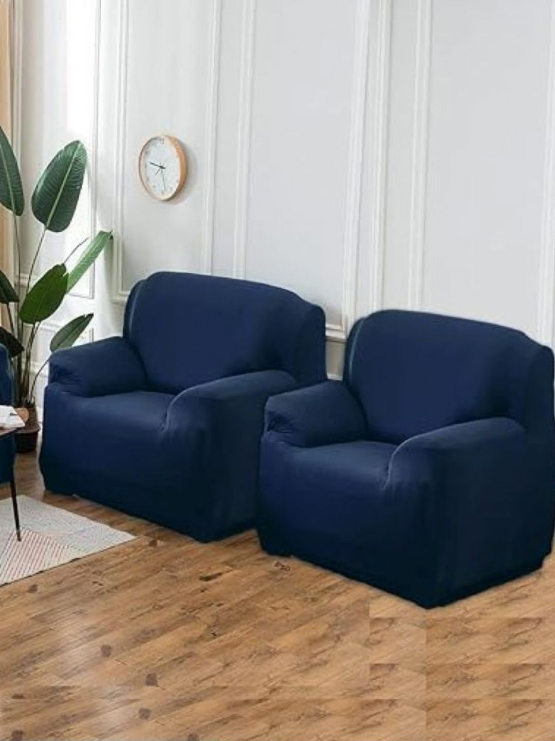 GIFTS ISLAND Blue Solid Polyester 3 Piece Sofa Cover With Arms-picture-14