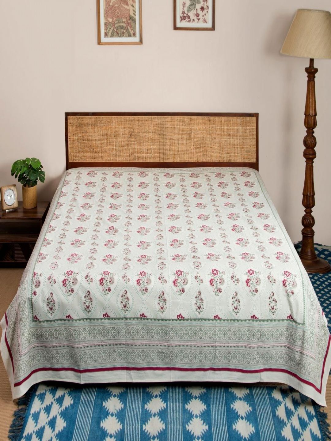 Fabindia Green & Pink Gulbagh Printed Single SizeBedCover-picture-25