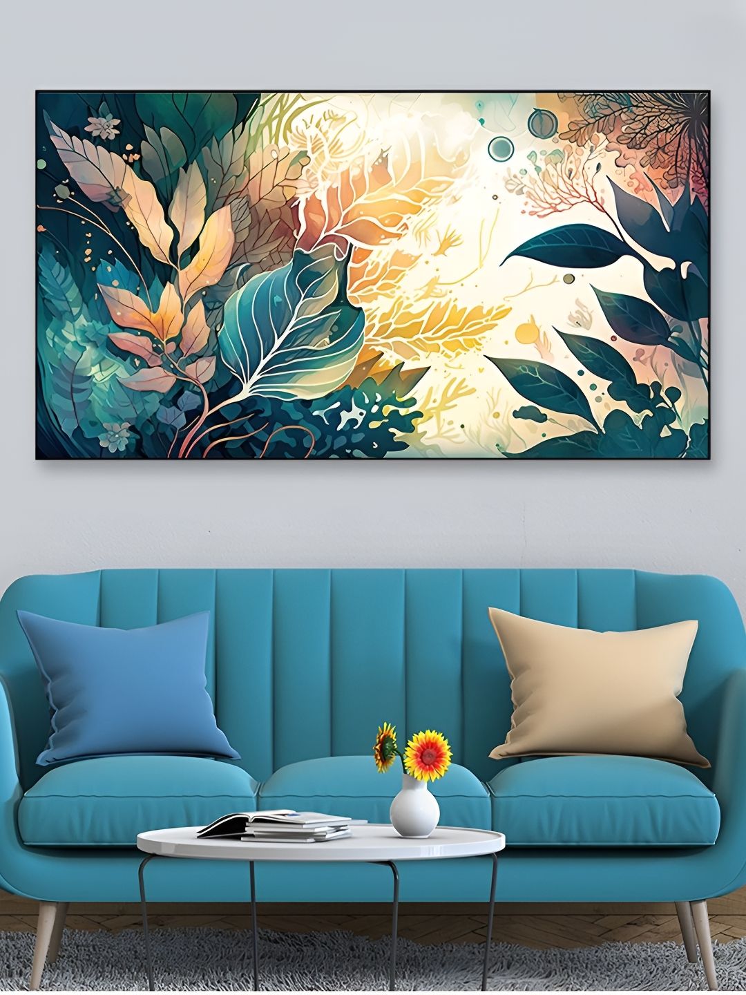 DEKORSTATION Blue & White Floral Printed Wooden Wall Art-picture-36