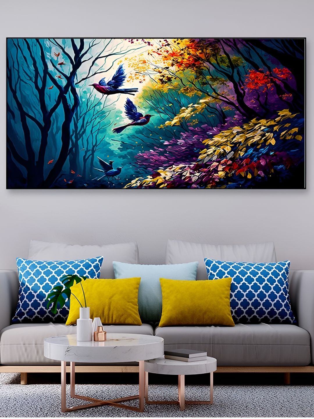 DEKORSTATION Blue & Purple Floral And Botanical Printed Canvas Wall Art-picture-29