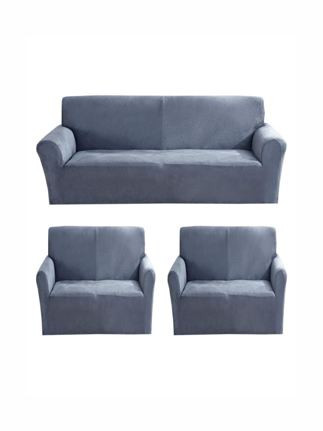 GIFTS ISLAND Grey Solid Polyester 3 Piece Sofa Cover With Arms-picture-46