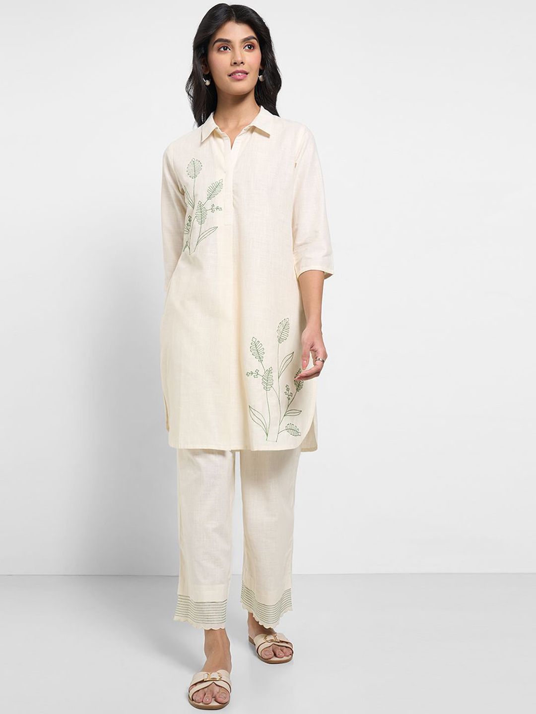 RANGMANCH BY PANTALOONS Women Floral Embroidered Regular Pure Cotton Kurta with Trousers-picture-28