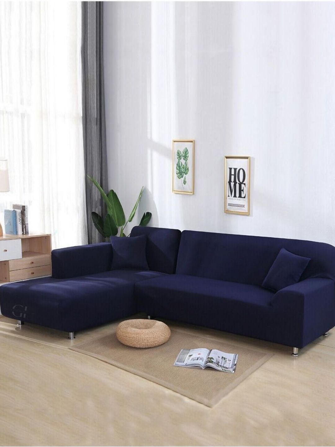 GIFTS ISLAND Navy Blue 2 Pieces 3 Seater L-Shape Sofa Covers With Arms-image-30