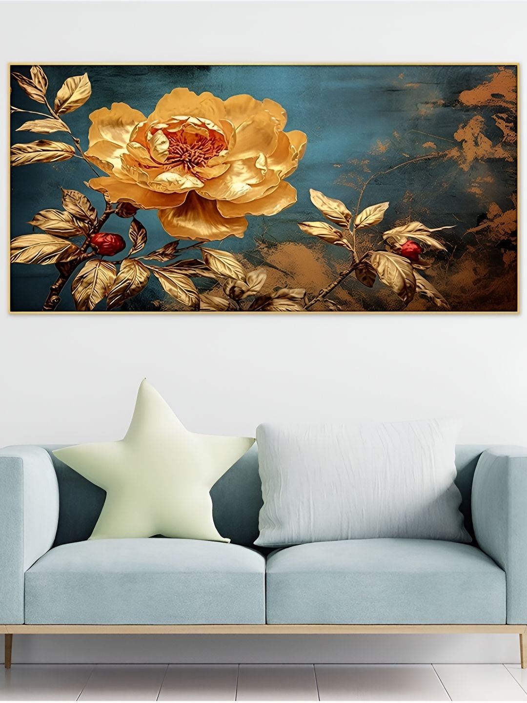 DEKORSTATION Yellow & Blue Floral And Botanical Printed Canvas Wall Art-picture-37